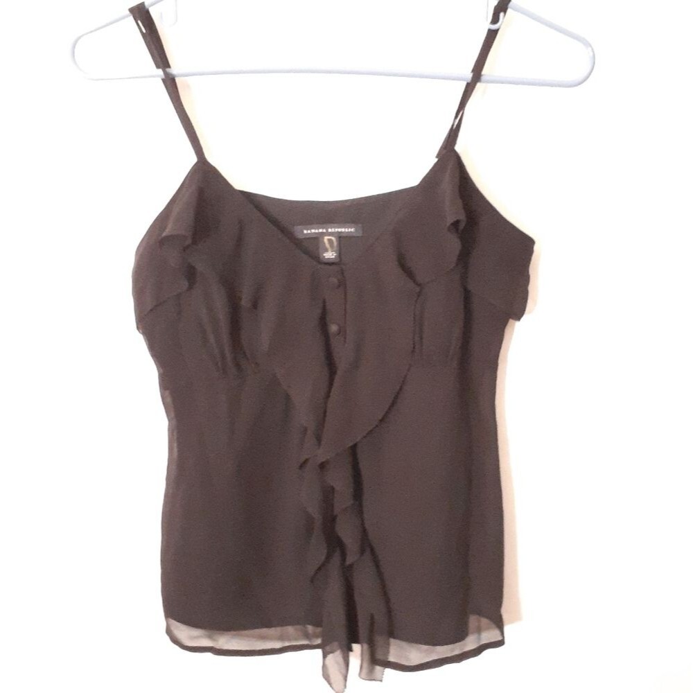 Banana Republic Silk Top Elegant Black Ruffle Camisole S